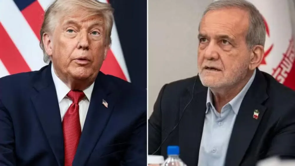 Presidente dos EUA, Donald Trump, e presidente do Irã, Masoud Pezeshkian — Foto: Evelyn Hockstein/Reuters e Angelina Katsanis/AP Photo