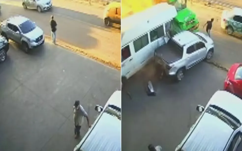 Pedestre escapa por centímetros após caminhão sem freio invadir loja e destruir carros em Goiás