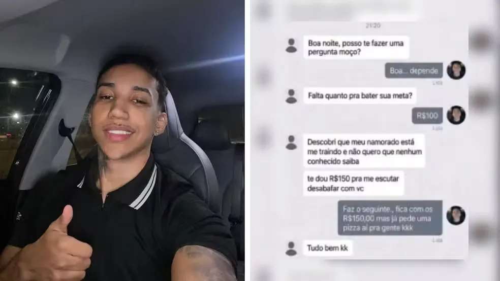 Carlos Coutinho e a conversa com a passageira — Foto: Arquivo pessoal/Carlos Coutinho