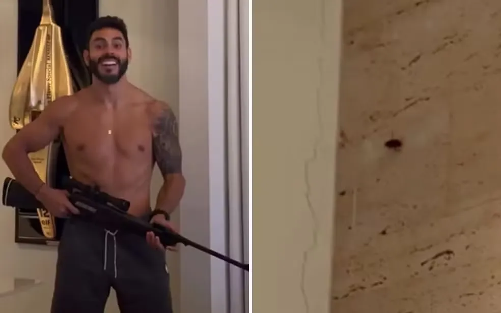 Cantor Rodolffo usa arma de fogo e mata barata com tiro dentro de casa