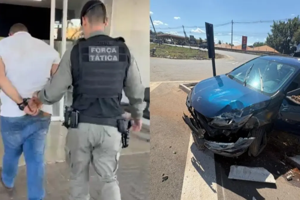 Suspeito de tráfico foge de abordagem e atinge poste após 15 km de perseguição entre Goiânia e Trindade