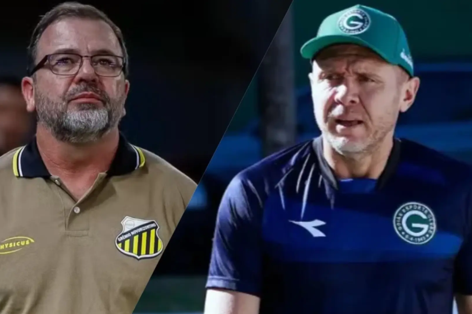 Os técnicos Enderson Moreira, ex-Goiás, e Mozart Santos (Fotos: Ozzair Jr./ Novorizontino | Rosiron Rodrigues/GEC)