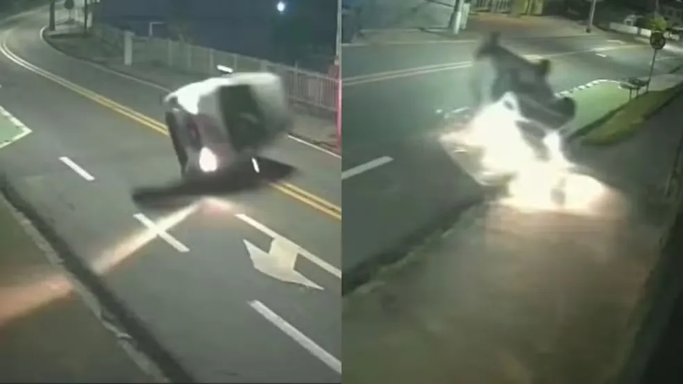 Carro capota e motorista segue viagem em Blumenau, SC — Foto: Reprodução