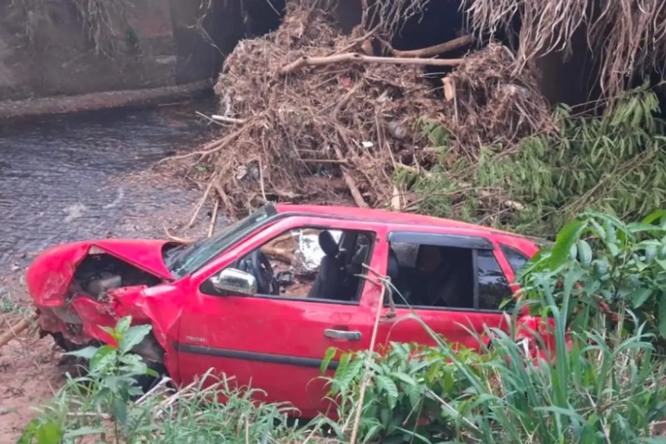 Carro ficou parcialmente destruído - (Foto: divulgação/Corpo de Bombeiros)