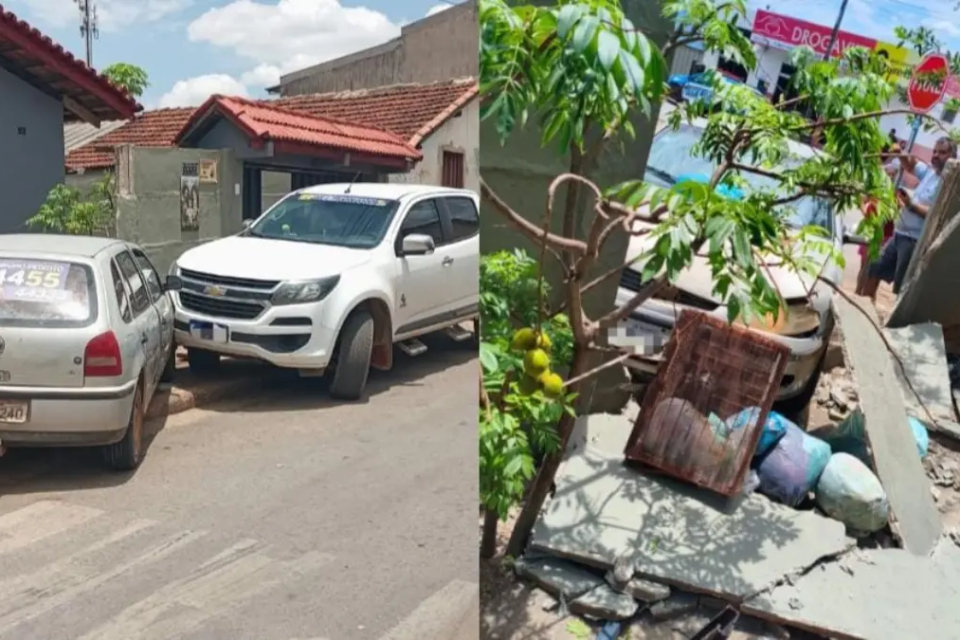 Motorista embriagado e com CNH vencida bate em caminhonete e derruba muro de casa em Uruaçu