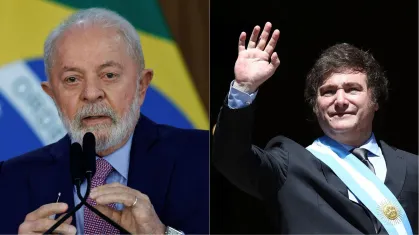 Presidente Luiz Inácio Lula da Silva (PT) e presidente da Argentina, Javier Milei • Reuters