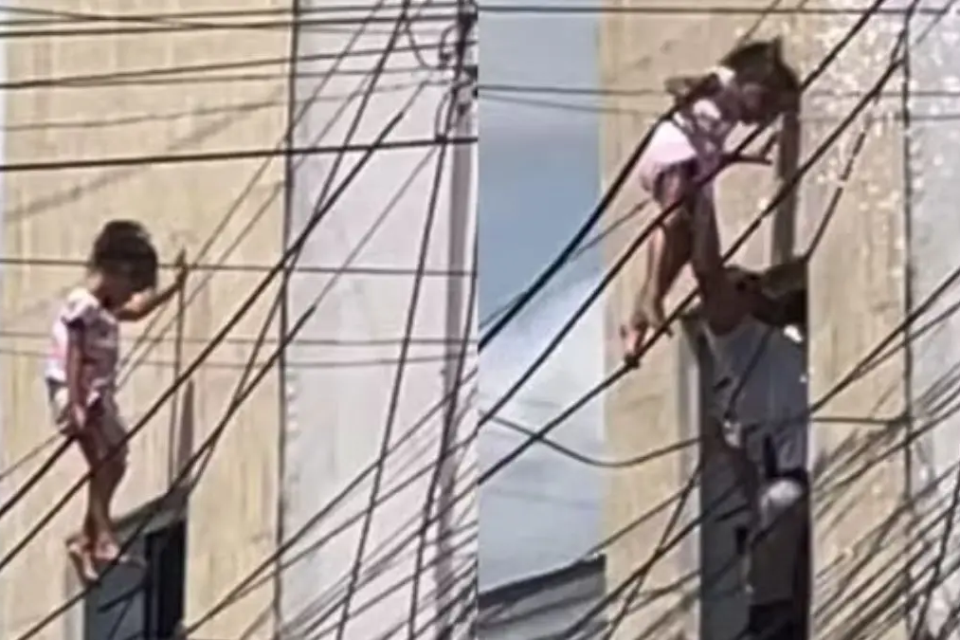 Policial militar de folga salva menina de 4 anos pendurada em fiação elétrica após queda